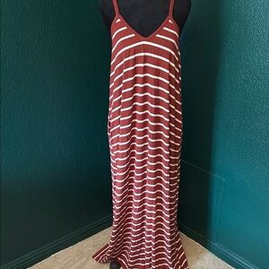 Striped Maxi Dress in Rust Orange and White